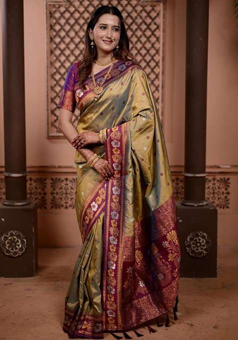 Beige Blended Saree Set with Embroidered for Diwali | Wedding & Festive Wear