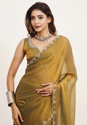 Gold Embellished Blended Saree Set