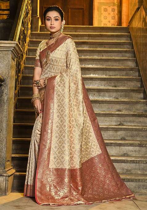 Magenta Blended Jacquard Saree Set for Diwali | Wedding & Festive Wear
