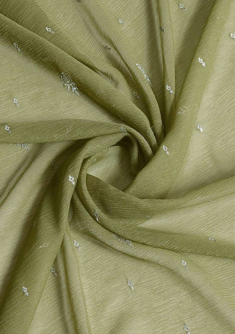 Olive Blended Saree Set with Printed for Diwali | Wedding & Festive Wear - Indya