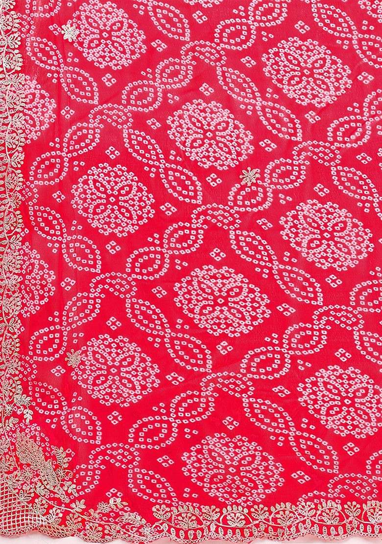 Red Blended Saree Set with Printed for Diwali | Wedding & Festive Wear - Indya