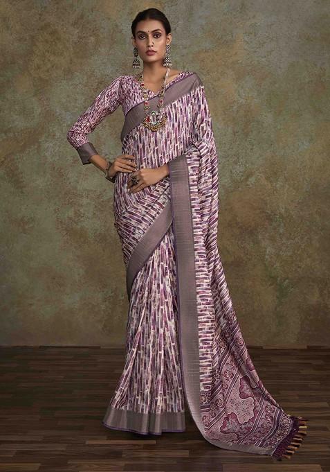 Lavender Sequin Embellished Blended Saree Set — view on Indya