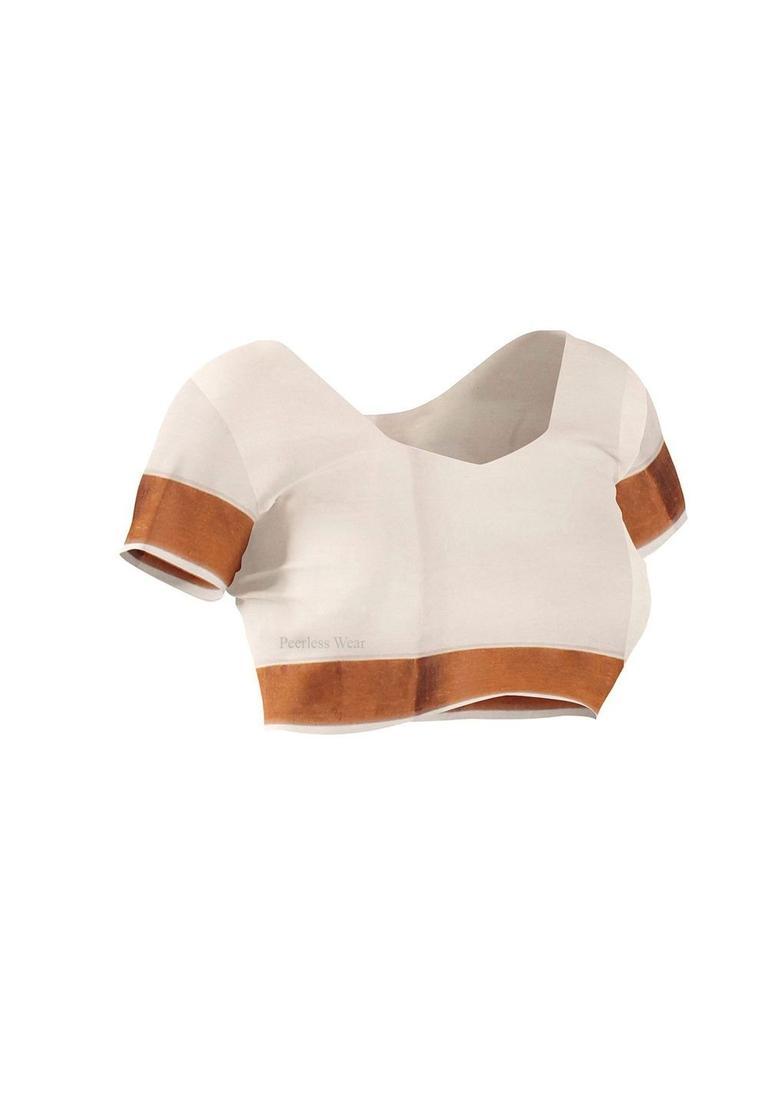 Off White Solid Cotton Saree Set - Indya