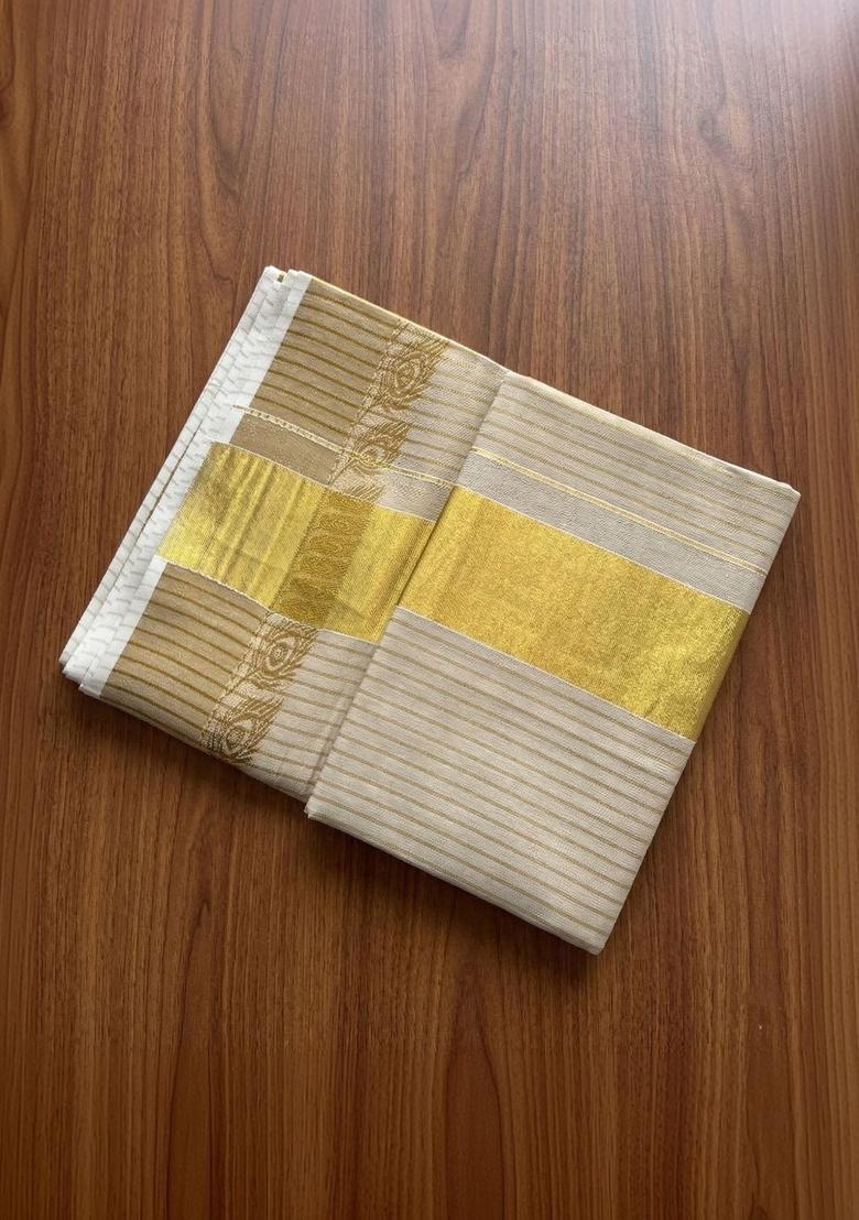 Off White Woven Design Tissue Saree Set - Indya
