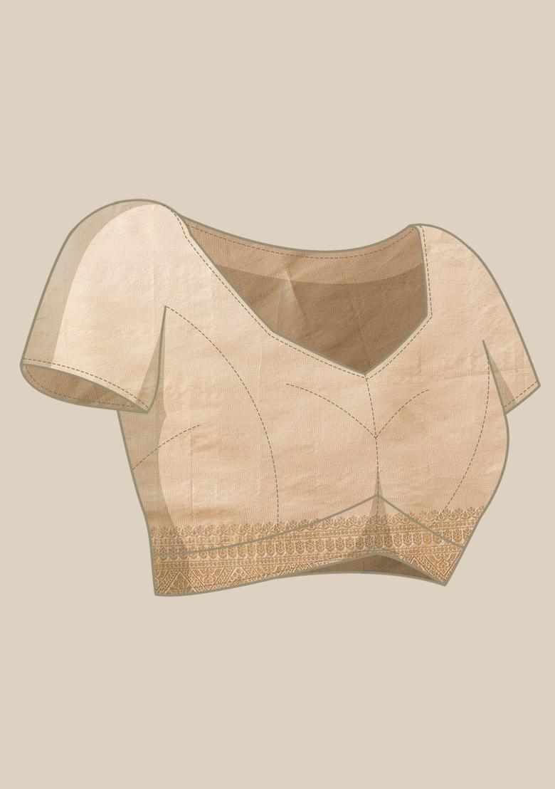 Off White Woven Design Silk Saree Set - Indya