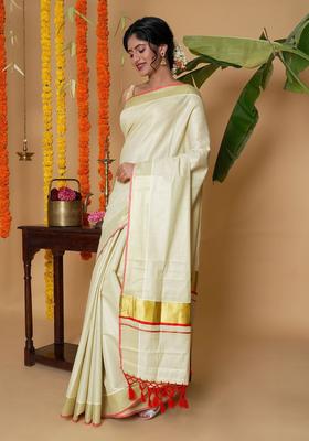 White Solid Tissue Saree Set