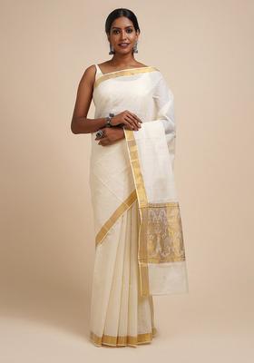 White Solid Cotton Saree Set