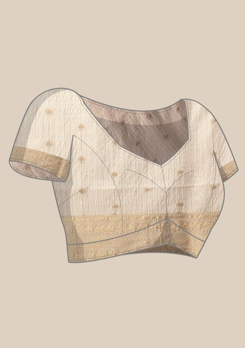 Off White Woven Design Silk Saree Set - Indya