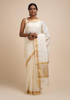 White Solid Cotton Saree Set