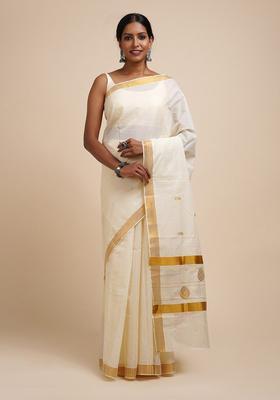 White Solid Cotton Saree Set