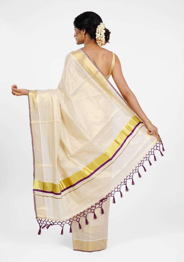 Cream Solid Tissue Saree Set for Diwali | Wedding & Festive Wear - Indya