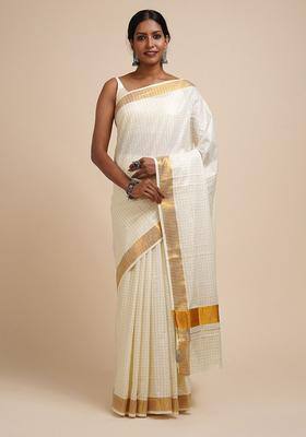 White Solid Cotton Saree Set