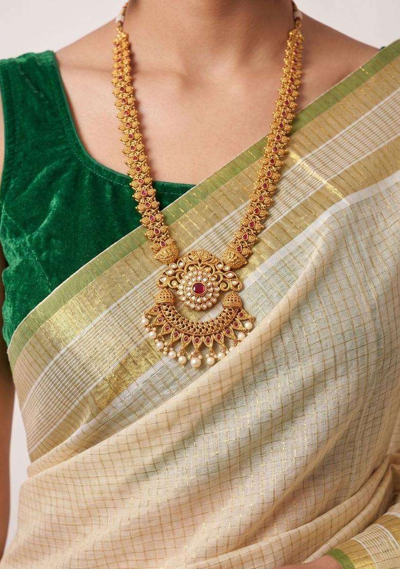 Cream Printed Tissue Saree Set for Diwali and Festive Wear - Indya
