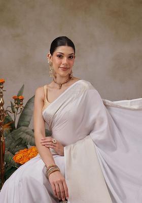 Off White Woven Design Silk Saree Set