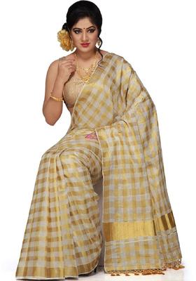 Off White Woven Design Cotton Saree Set