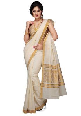 Off White Woven Design Cotton Saree Set