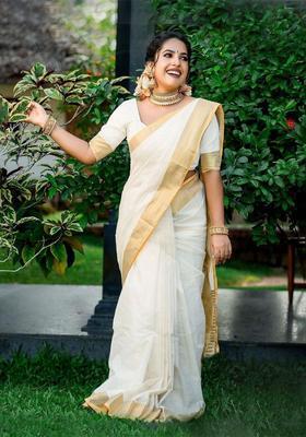 White Solid Cotton Saree Set