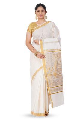 Off White Solid Cotton Saree Set