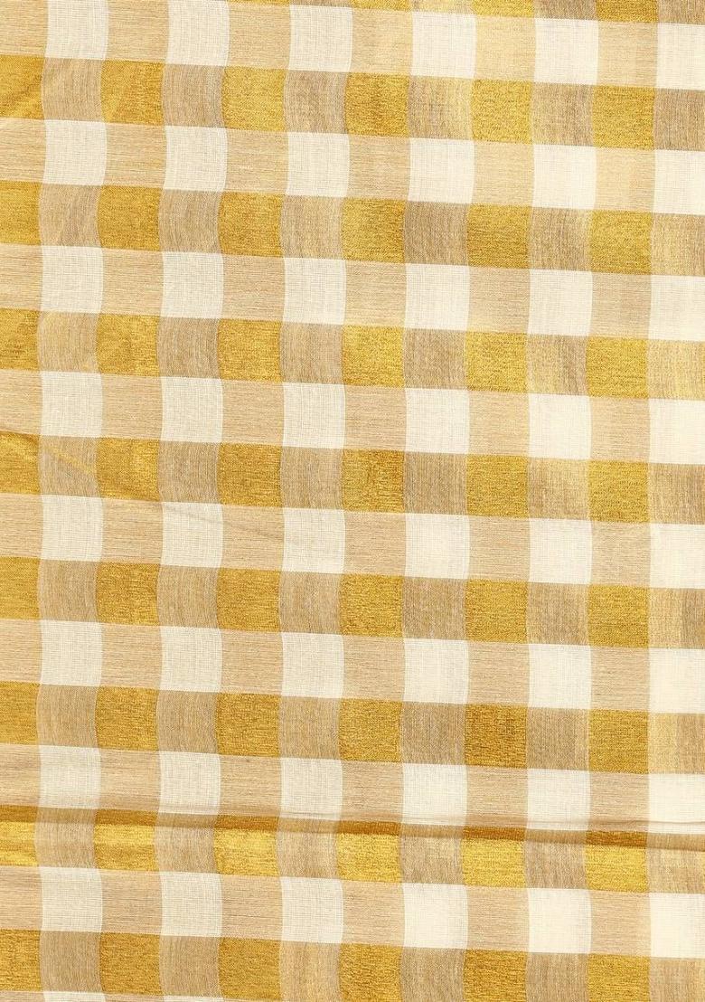 Off White Checked Cotton Saree Set - Indya