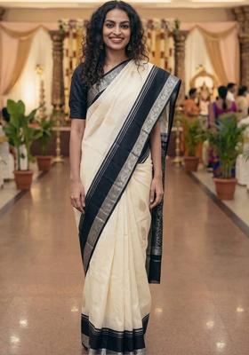 Off White Woven Design Silk Saree Set