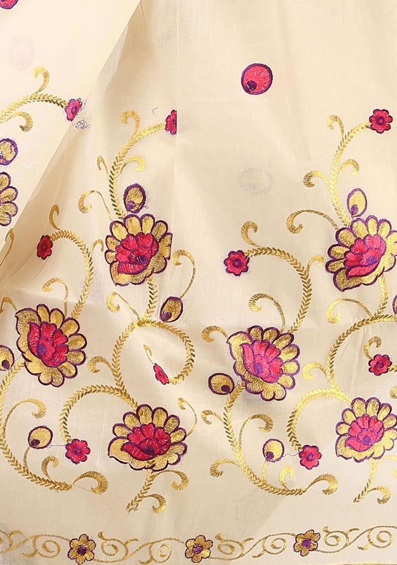 Off White Woven Design Cotton Saree Set - Indya