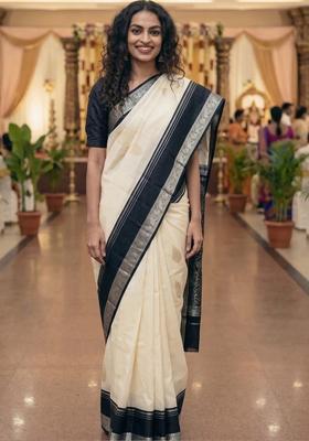 Off White Woven Design Silk Saree Set