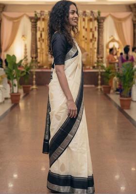 Off White Woven Design Silk Saree Set