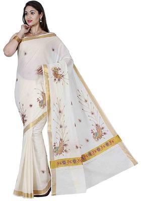Off White Woven Design Cotton Saree Set