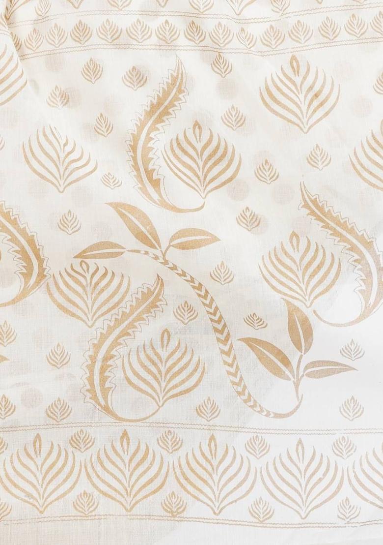 Off White Woven Design Cotton Saree Set - Indya