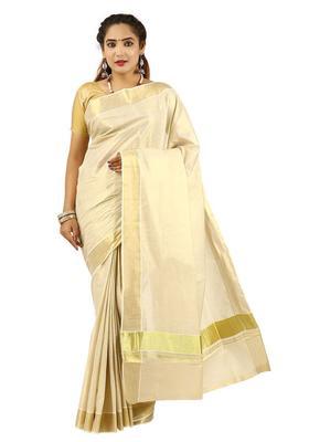 Off White Solid Cotton Saree Set