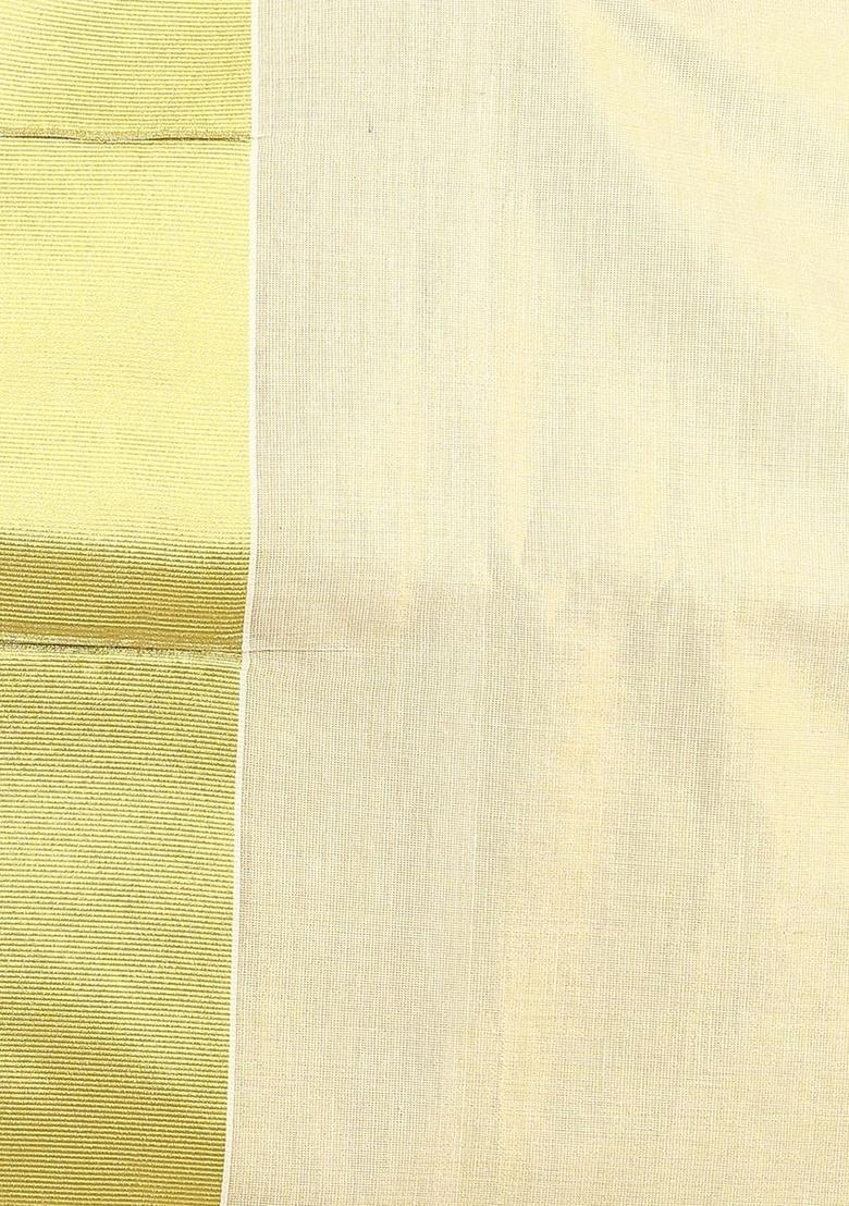 Off White Solid Cotton Saree Set - Indya