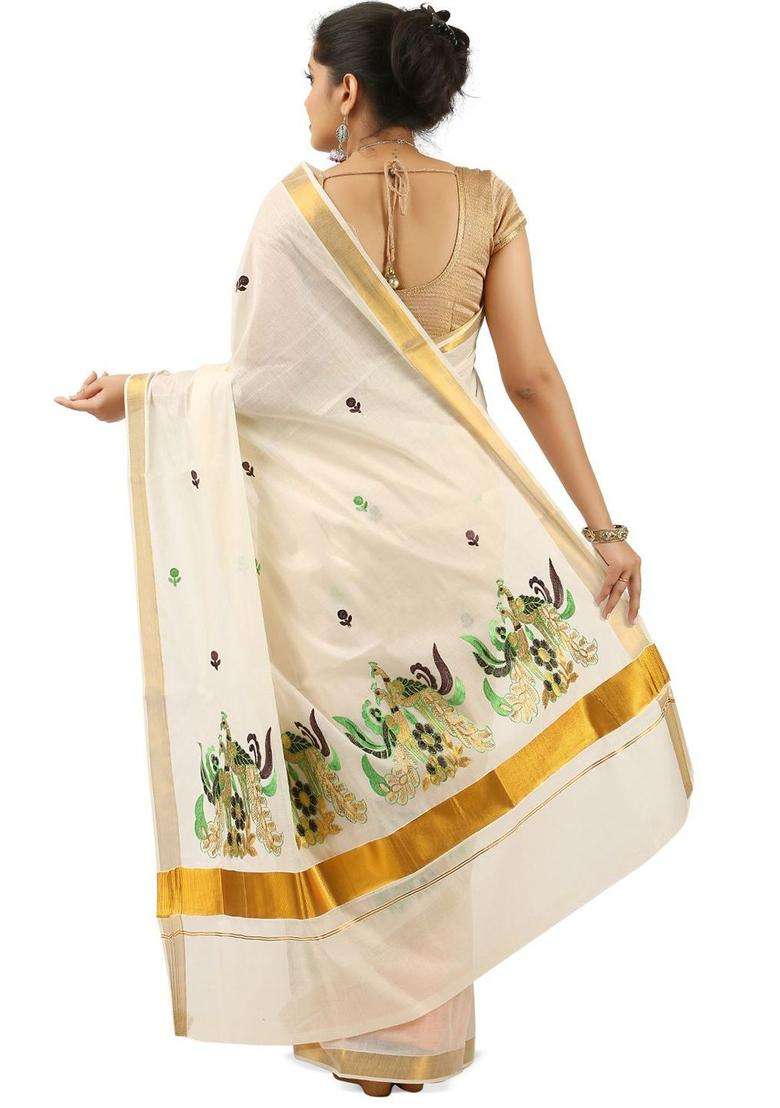 Off White Woven Design Cotton Saree Set for Diwali | Wedding & Festive Wear - Indya