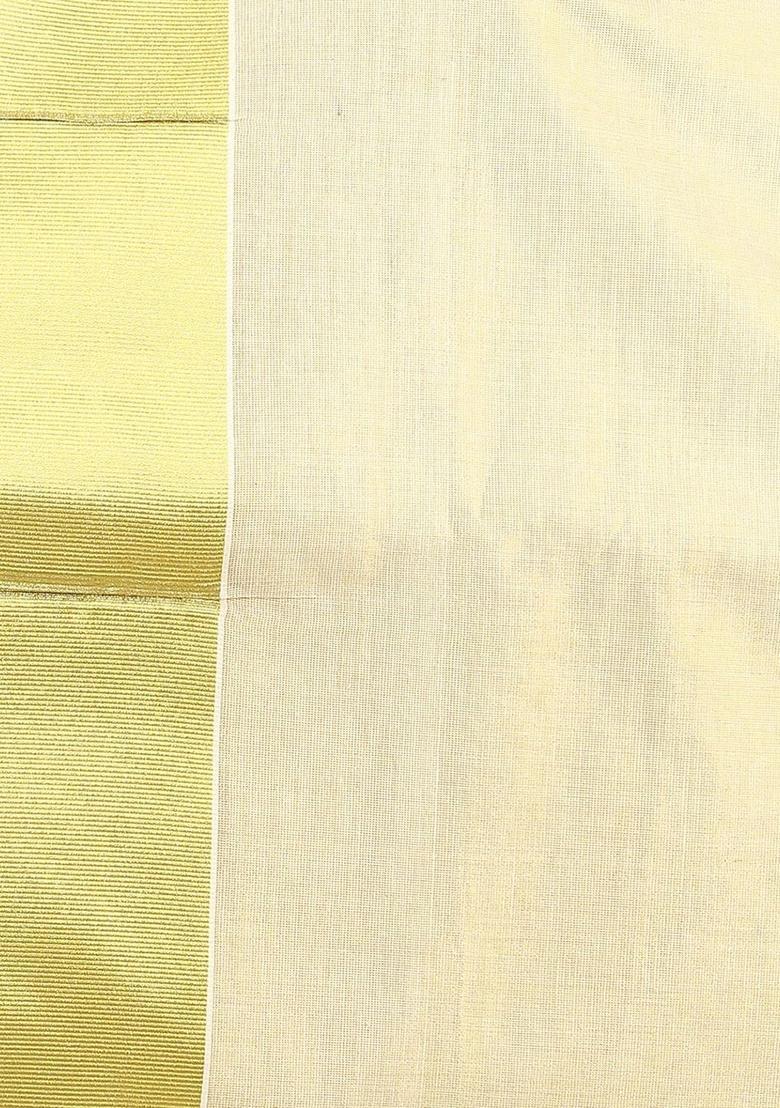 Off White Solid Cotton Saree Set - Indya
