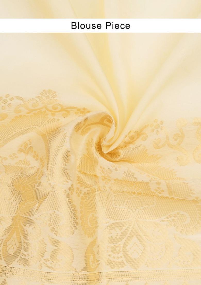 Off White Woven Design Cotton Saree Set - Indya