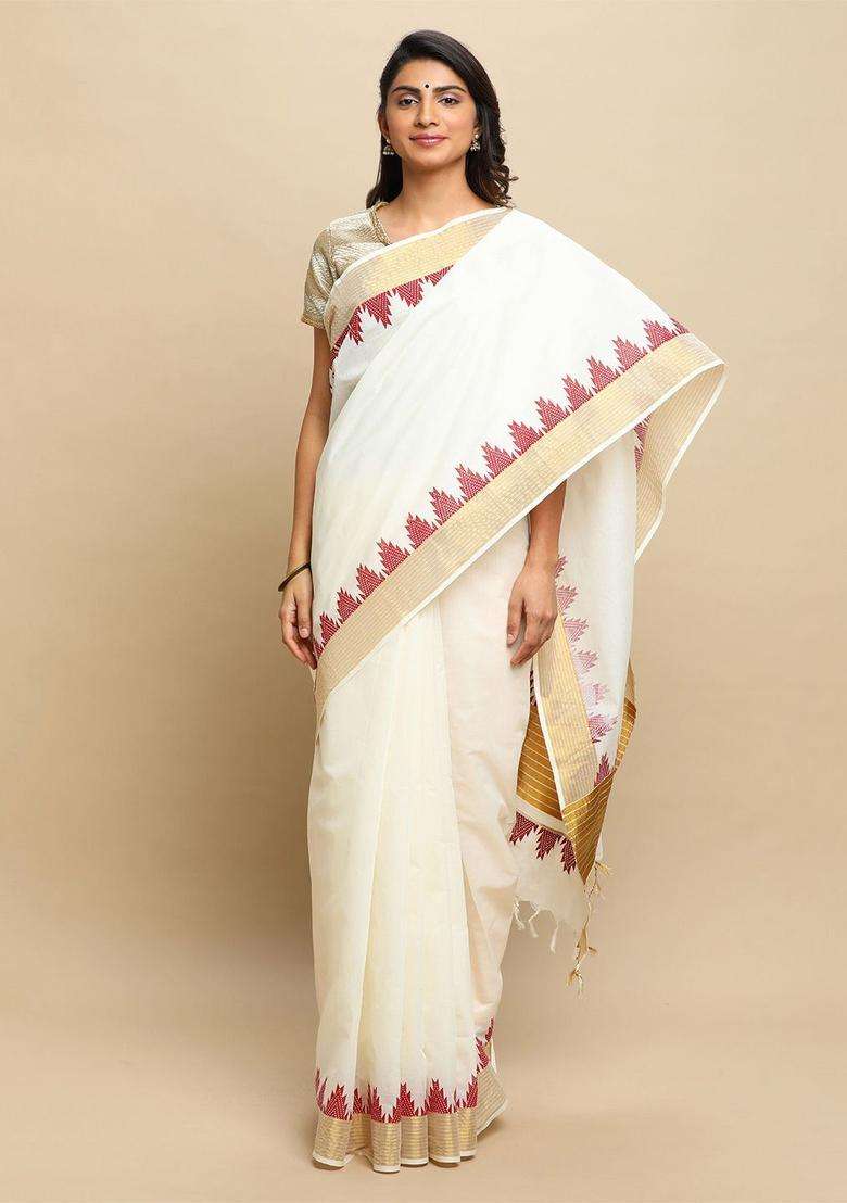 Off White Solid Tissue Saree Set for Diwali and Festive Wear - Indya