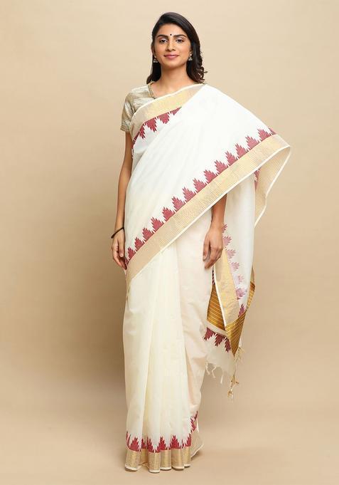 Off White Solid Tissue Saree Set