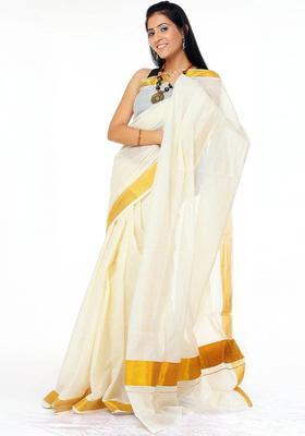 White Solid Cotton Saree Set