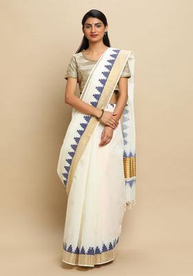 Off White Solid Tissue Saree Set