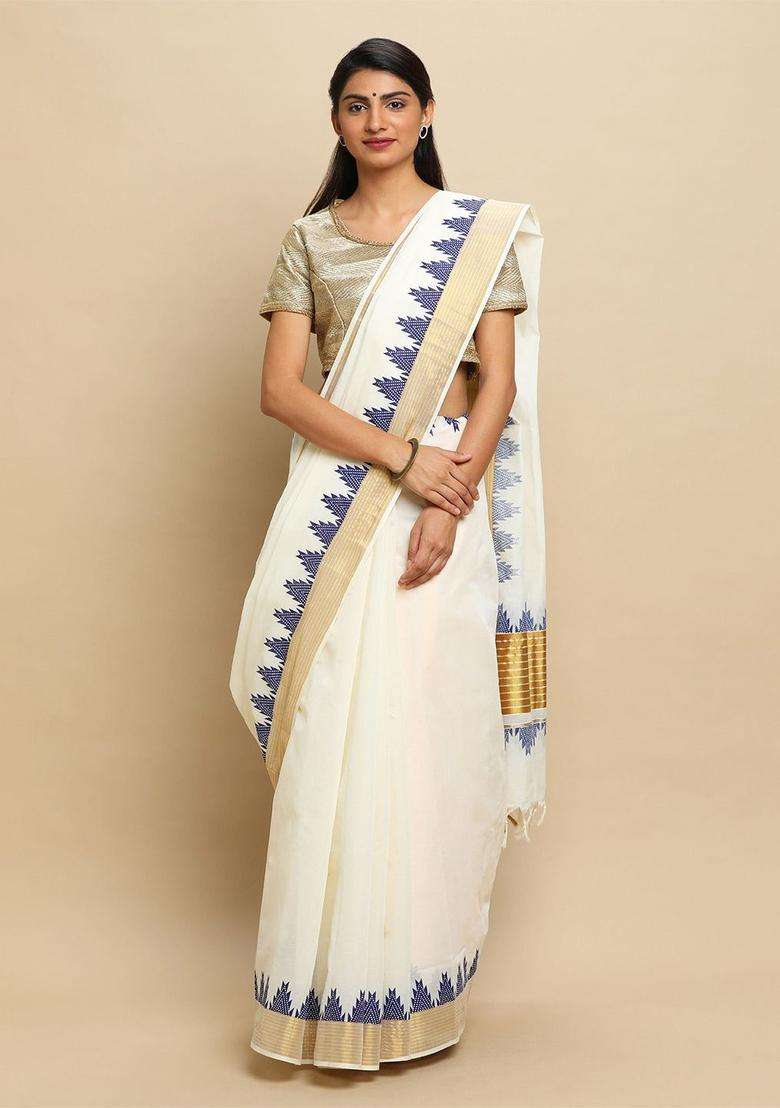 Off White Solid Tissue Saree Set for Diwali and Festive Wear - Indya