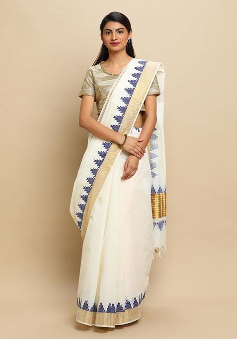 Off White Solid Tissue Saree Set