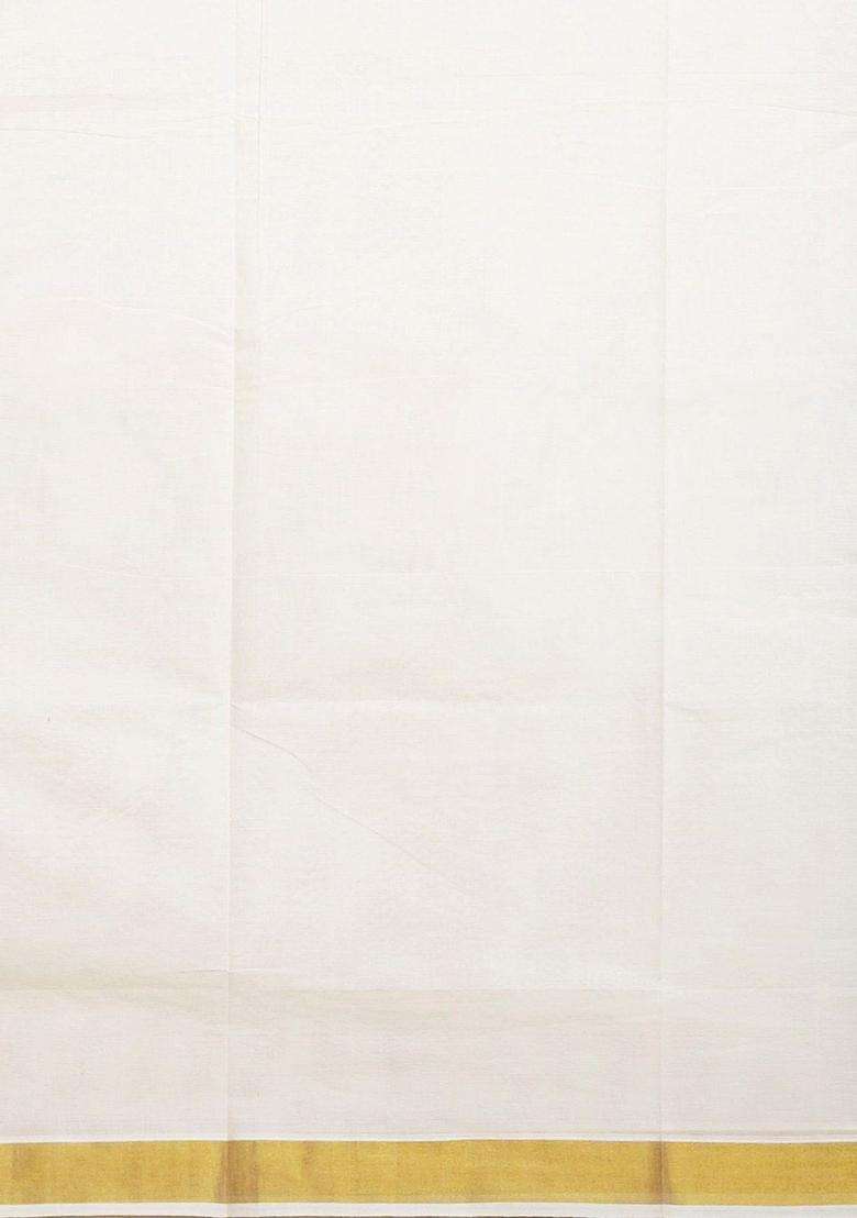 Cream Woven Design Cotton Saree Set for Diwali | Wedding & Festive Wear - Indya