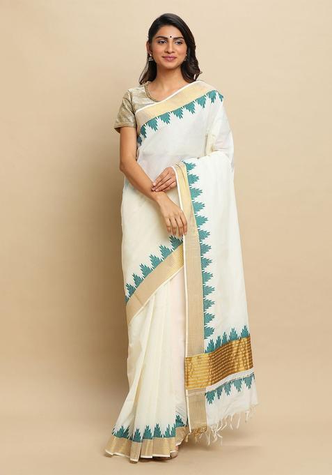 Off White Solid Tissue Saree Set
