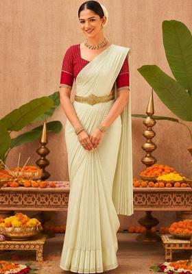 Off White Woven Design Georgette Saree Set