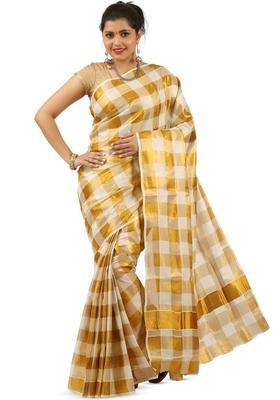 Off White Woven Design Cotton Saree Set