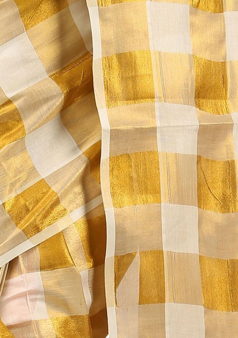 Off White Woven Design Cotton Saree Set - Indya