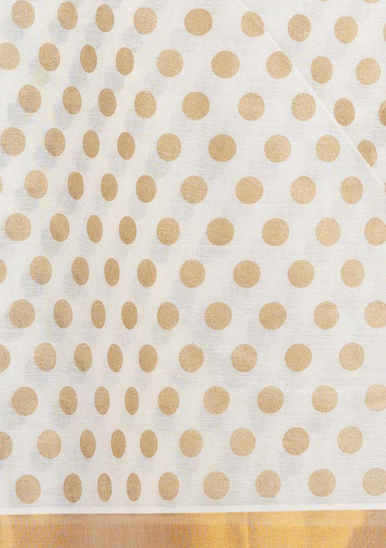 Off White Woven Design Cotton Saree Set - Indya