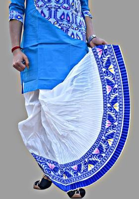 White Printed Silk Dhoti For Men 