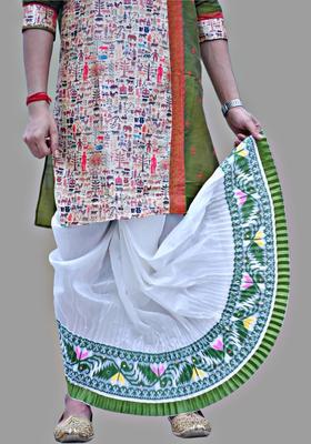 White Printed Silk Dhoti For Men 