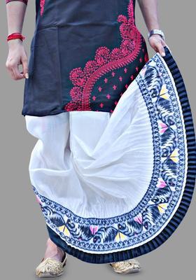 White Printed Silk Dhoti For Men 