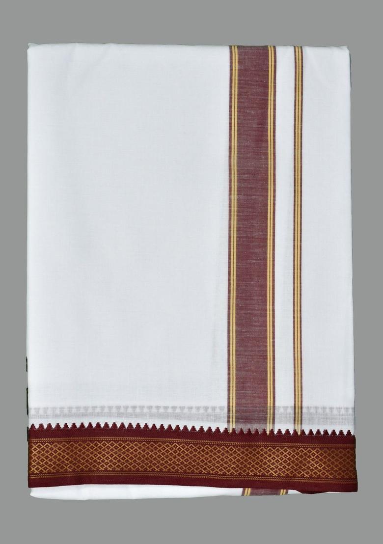 White Striped Cotton Dhoti For Men  - Indya